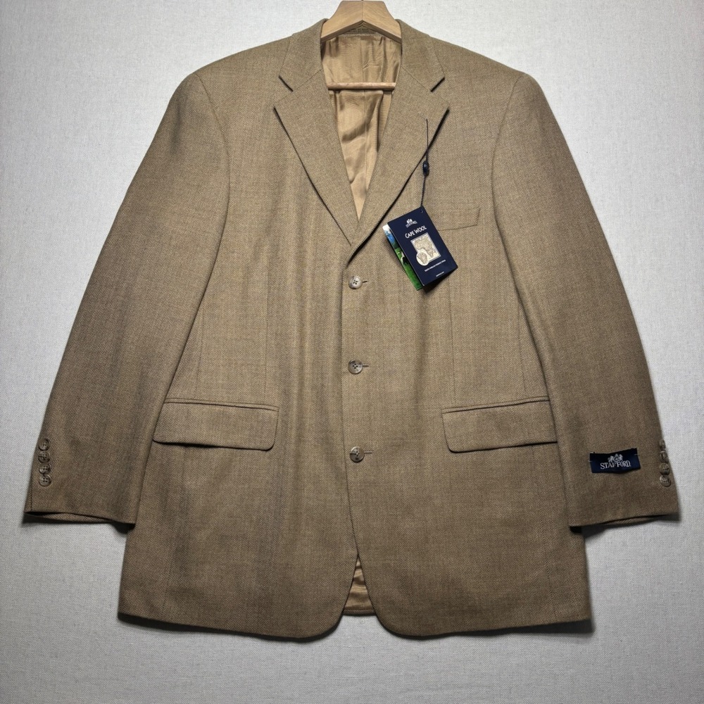 New Stafford 42R‎ Wool Herringbone Sport Coat Blazer 2 Button Men's NWT